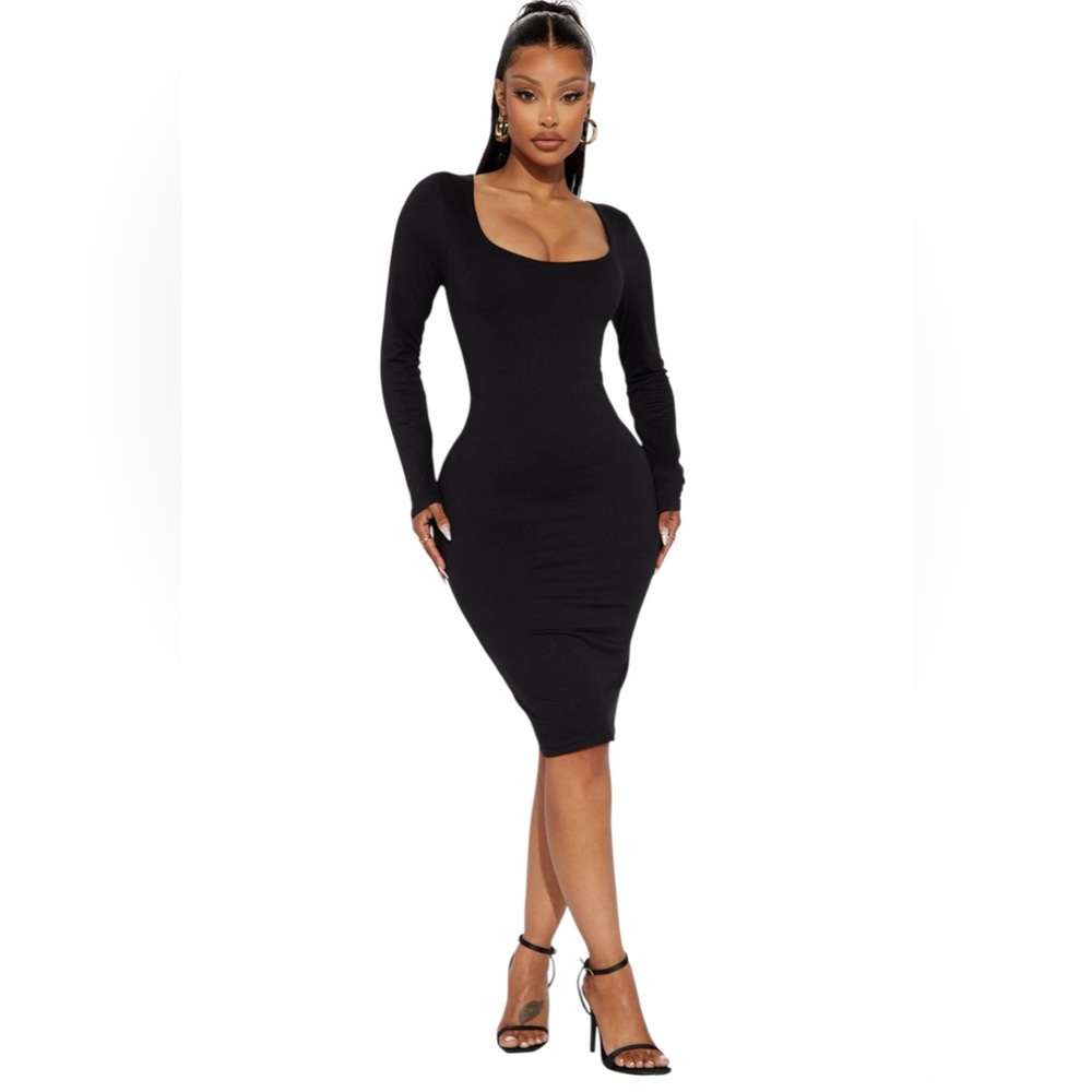 Fashion Nova Charcoal Long Sleeve Dress